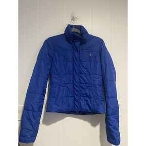Abercrombie & Fitch Down Puffer Jacket Womens Medium Blue Y2K Moose Logo